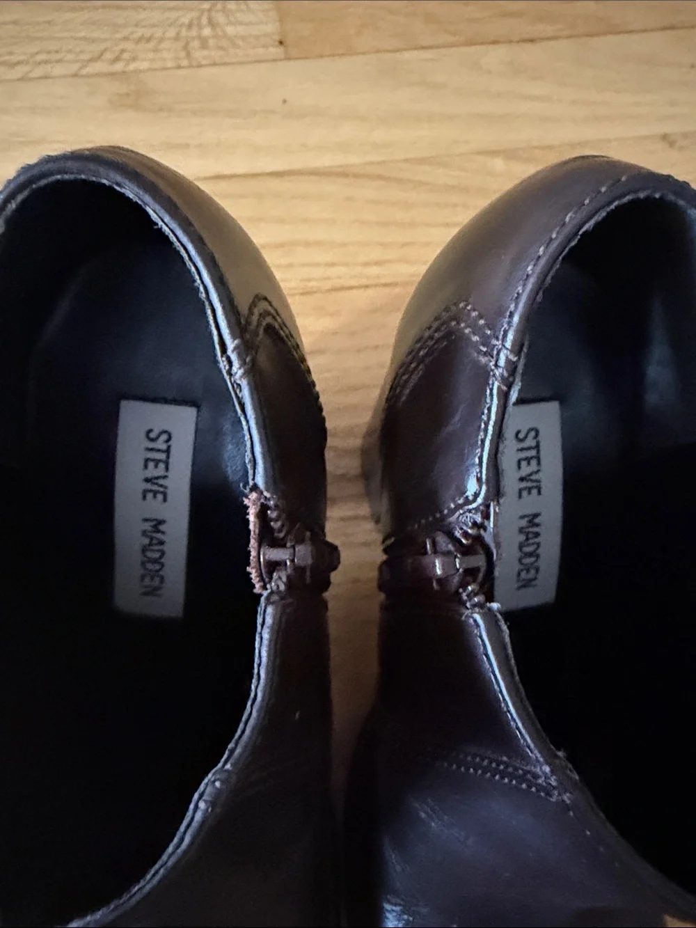 Steve Madden Brown Leather Chunky Square Toe Heeled Booties Sz 6.5